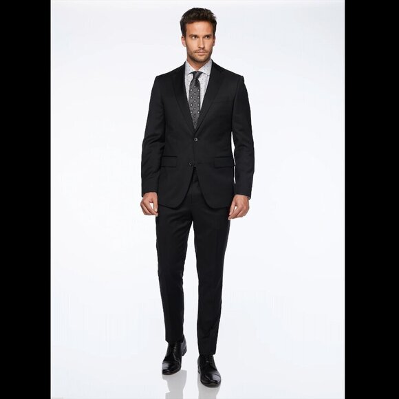 ORVIETO for Ernest 100% Wool Stretch Notch Lapel Modern Fit Black Suit Size 42R - Picture 1 of 11